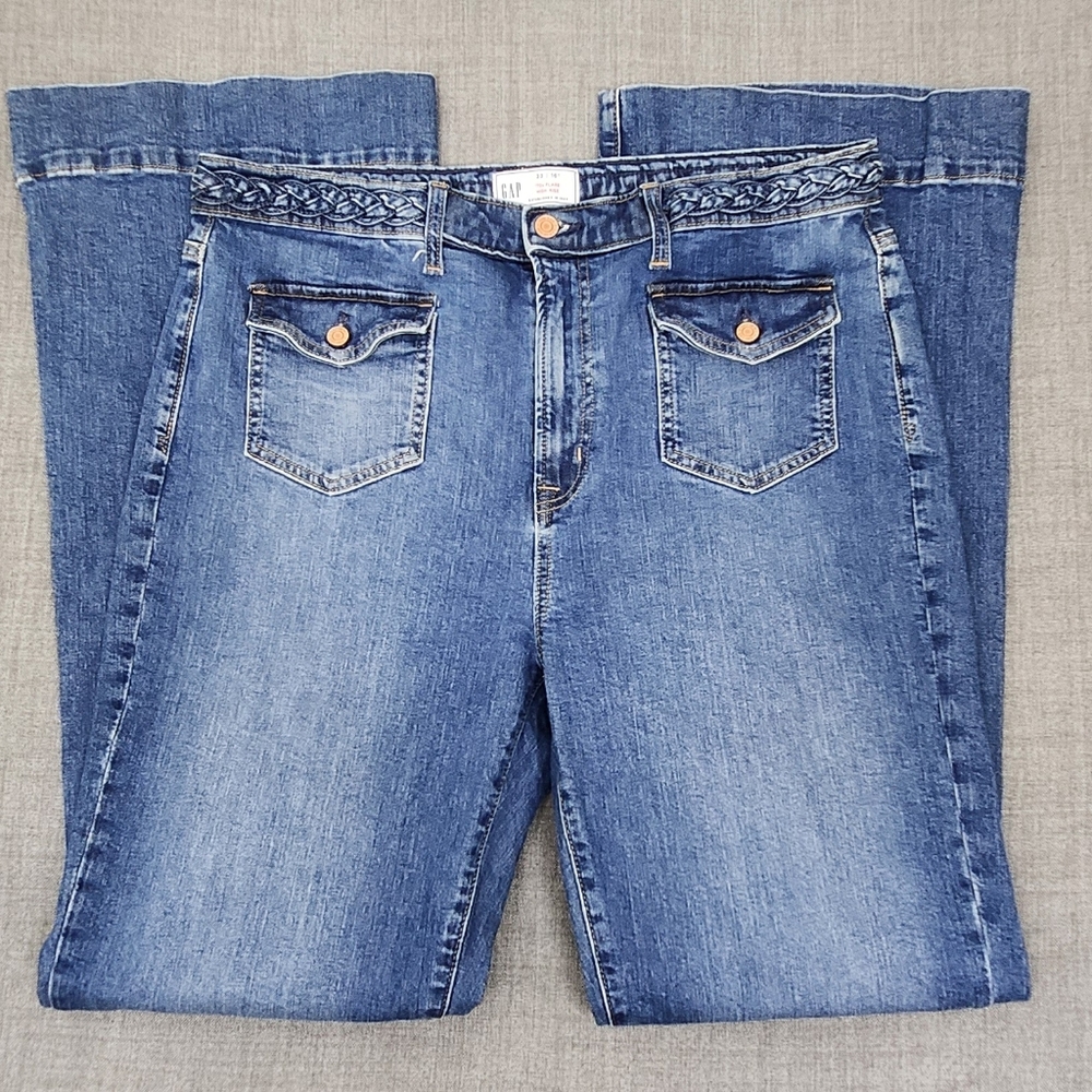GAP 70s Flare High Rise Cotton Blend Denim Light Wash Jeans. 33/ 16 Tall - Picture 2 of 14